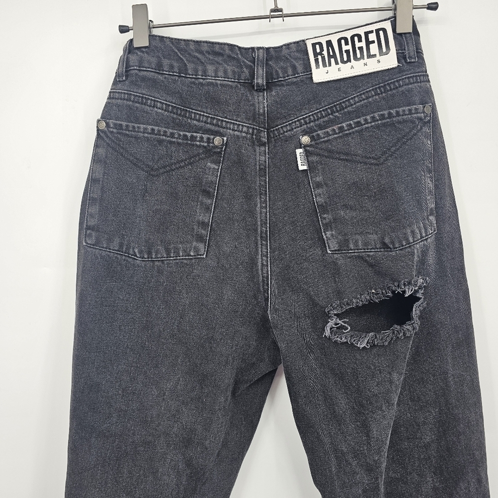 Ragged Jeans Women’s Black High Rise Mom Jeans Size 28 Distressed Back Hole